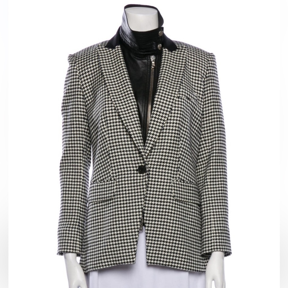$698 Veronica Beard Houndstooth Virgin Wool Dickey jacket cuff compatible sz 0
